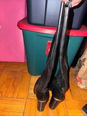 Michael Kors Black Tall Leather Block Heel Boots